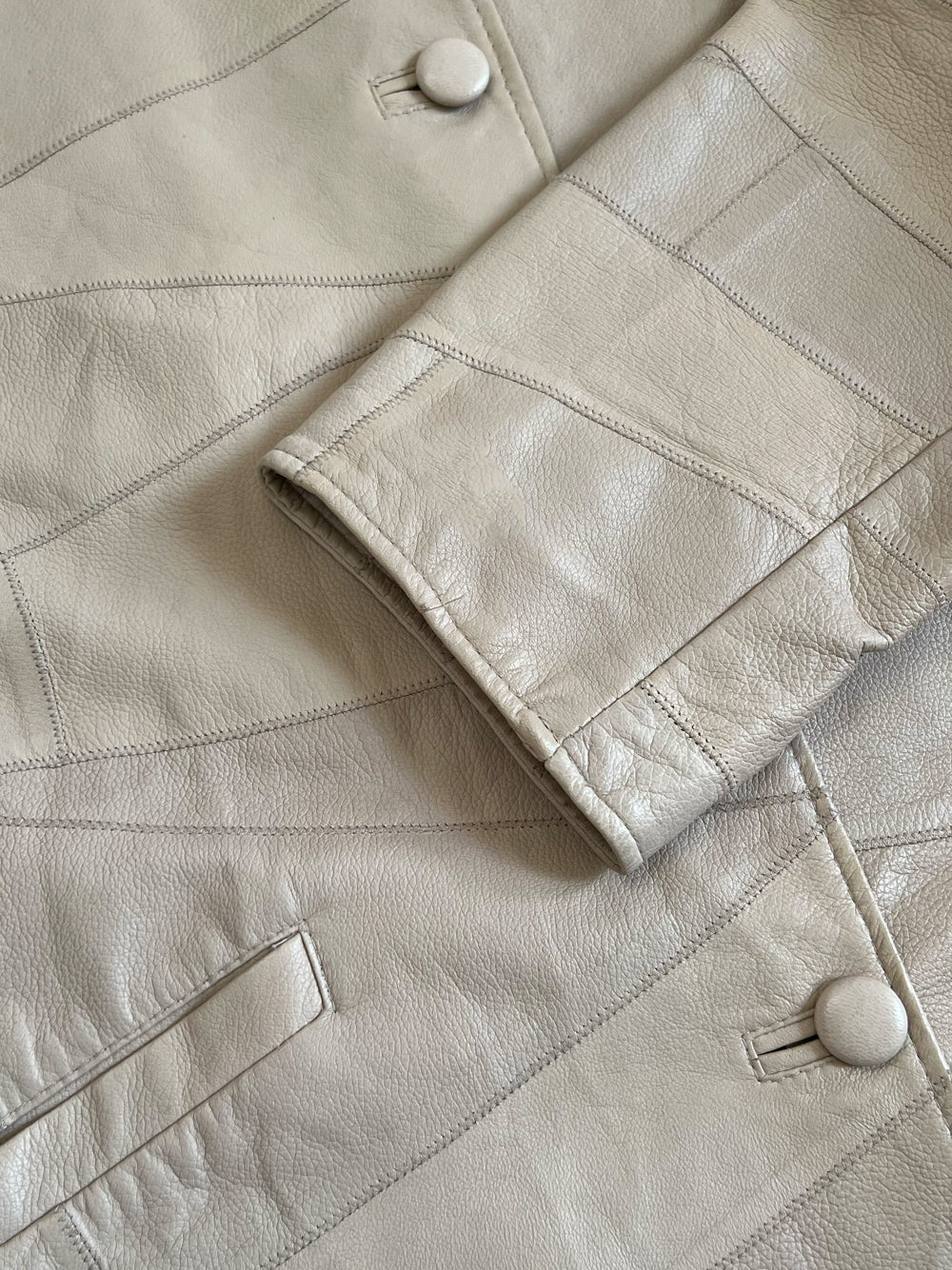 Vintage Patchwork Collarless Leather Jacket Size L (12-14)