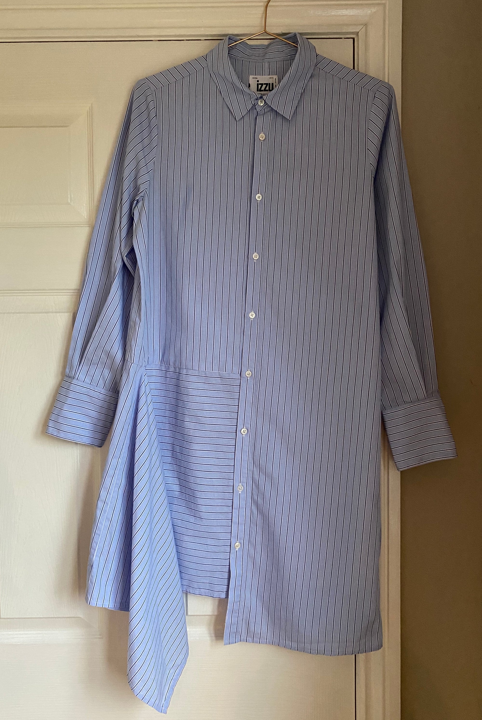 IZZU Pinstripe Asymmetric Shirt Dress Size 10