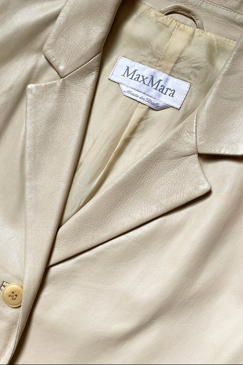 Max Mara Cream Nappa Leather Blazer Size 12 (Fits UK 8-12)