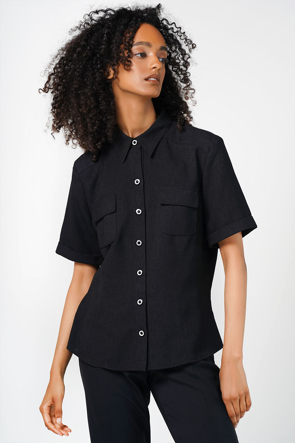 Y2K Woven Shirt With Monochrome Buttons